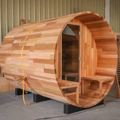 Caisheng Outdoor Red Cedar Round Barrel Dry Sauna, Traditional Wellness Cabin