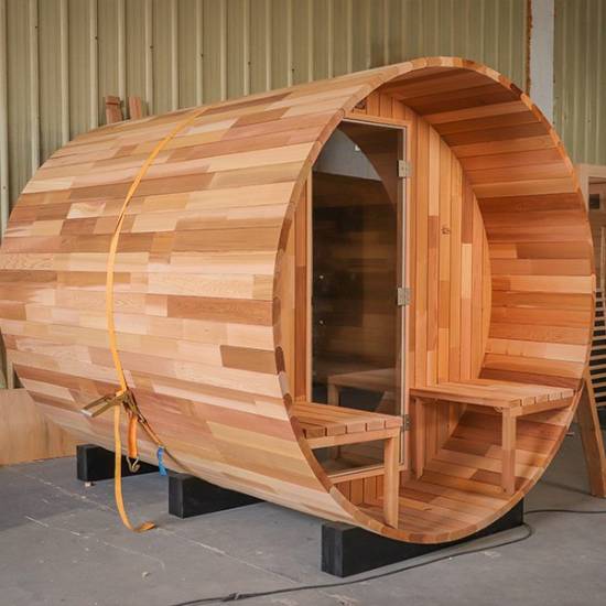 Picture of Caisheng Outdoor Red Cedar Round Barrel Dry Sauna, Traditional Wellness Cabin