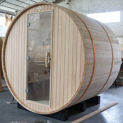 Outdoor Red Cedar Round Barrel Sauna, Dry Steam Room with Constant Temperature