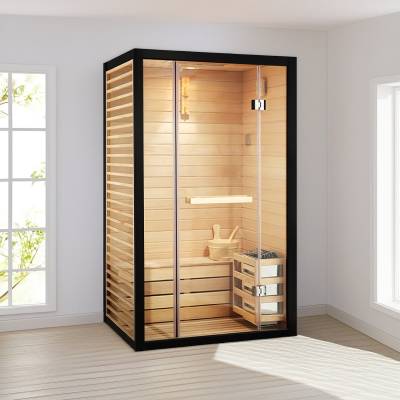 Caisheng Traditional Indoor Dry Sauna, 2-Person Solid Wood Sauna with Heater