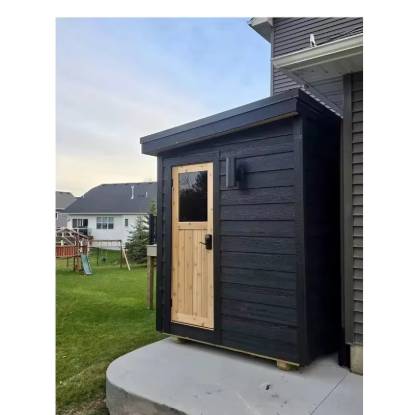 Picture of Mobile Outdoor Sauna in Contrast Colours, Black Natural Pine Portable Cabin with Heavy Duty Wheels