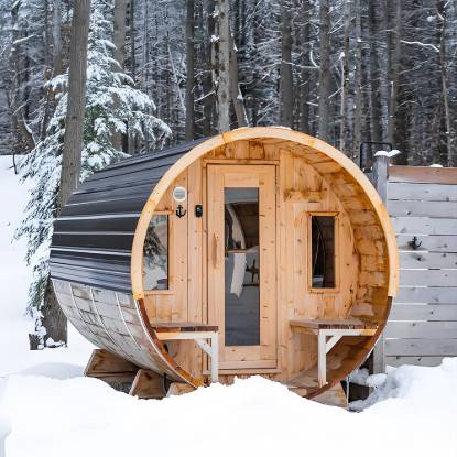 Picture of Outdoor Steam Sauna Room in Hemlock and Red Cedar