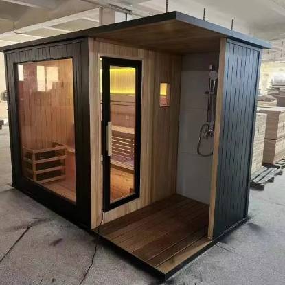 Picture of Mobile Outdoor Sauna with Wood Stove or Electric Heater, Far Infrared, Dry and Steam, with Shower