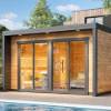 Picture of Modern Outdoor Sauna with Panoramic Glass Door and Timber Finish for Home Spa