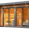 Picture of Modern Outdoor Sauna with Panoramic Glass Door and Timber Finish for Home Spa