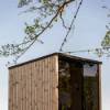 Picture of Modern Black Slatted Outdoor Sauna with Heater, Full-Length Tinted Glass Door, Solid Wood