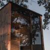 Picture of Modern Black Slatted Outdoor Sauna with Heater, Full-Length Tinted Glass Door, Solid Wood