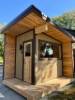 Picture of Traditional Beige Pine Outdoor Sauna, Sloped Roof, Viewing Window, Wood-Fired Heater