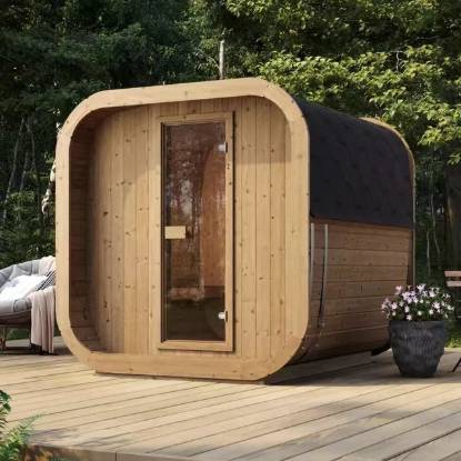 Picture of Solid Timber Small Outdoor Traditional Sauna Room for 2 People with Digital Control Panel