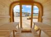 Picture of Rustic Outdoor Oval Wooden Sauna with Full Glass Panel for Villas and Resorts