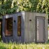 Picture of Square Outdoor Sauna Room, Charcoal Grey Weathered Timber Look, Glass Door and Windows