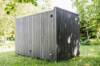 Picture of Square Outdoor Sauna Room, Charcoal Grey Weathered Timber Look, Glass Door and Windows