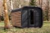 Picture of Rectangular Outdoor Steam Sauna Room, Redwood, Black and Brown Two-Tone Exterior, Multi-Window, Spacious Interior