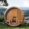 Picture of 4-8 Person Red Cedar Outdoor Barrel Sauna with Panoramic Window