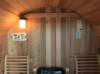 Picture of Spacious 2-4 Person Wooden Barrel Sauna with Freestanding Design and Large Viewing Window