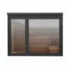 Picture of Dark Grey Solid Wood Sauna Room with Sliding Door and Tiered Seating, Modern Commercial Design