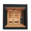 Picture of Modern Cube Outdoor Sauna with Black Vertical Cladding and Glass Entry Vestibule