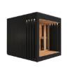 Picture of Modern Cube Outdoor Sauna with Black Vertical Cladding and Glass Entry Vestibule