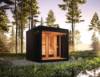 Picture of Modern Cube Outdoor Sauna with Black Vertical Cladding and Glass Entry Vestibule