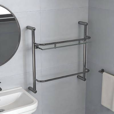 Shower Screen Glass Stainless Steel Dual Use Wall Shelf, No-Drill, Fits Back Panel Wall