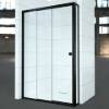 Picture of Custom Laminated Art Glass Triple Linked Stainless Steel Sliding Shower Screen