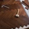 Picture of Solid Teak Herringbone Timber Flooring 18mm, Walnut Colour, Underfloor Heating, Mid-Century Style
