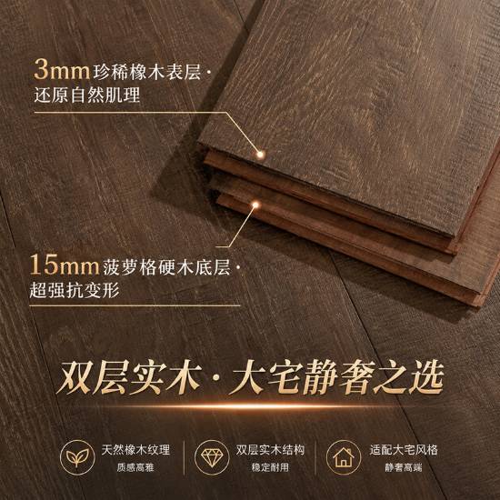 Picture of Two-Layer Solid Timber Flooring with 3mm Oak Surface and 15mm Merbau Base for Large Homes