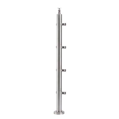 Stainless Steel Round Tube Post with Wire Pass-Through for Balcony and Glass Stair Handrail