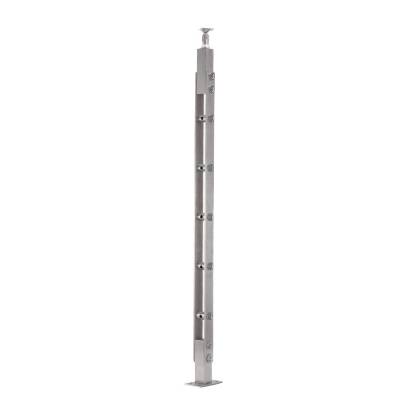 Picture of Stainless Steel Straight Stair Post with Wire Pass-Through, Square Tube Glass Balustrade