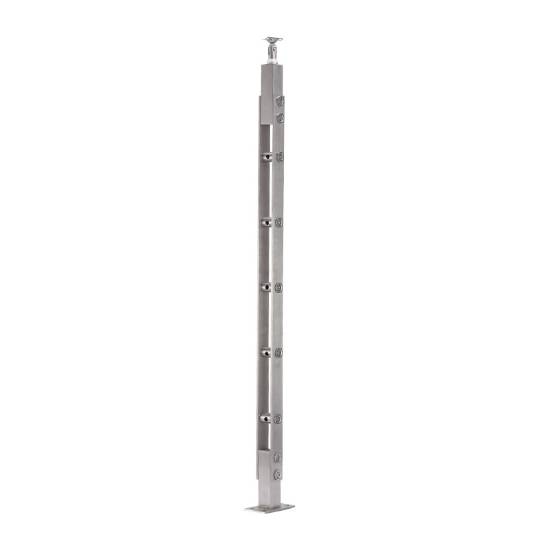Picture of Stainless Steel Straight Stair Post with Wire Pass-Through, Square Tube Glass Balustrade