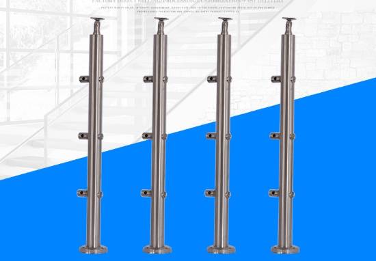 Picture of Stainless Steel Round Tube Balustrade Post 50x1.0mm Brushed, Balcony Glass Railing Post
