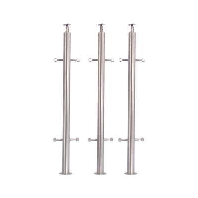 Stainless Steel Round Tube Stair Handrail Post, Indoor and Outdoor, Brushed Minimalist