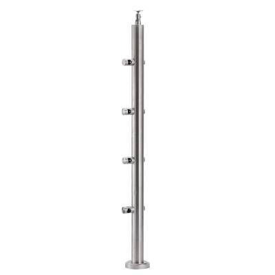 304 Stainless Steel Round Tube Post with Wire Pass-Through for Commercial Stair Handrail