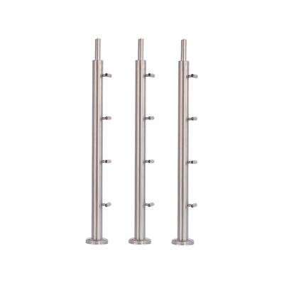 Stainless Steel Round Tube Post with Wire Rope Pass-Through for Commercial Balustrade