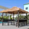 Picture of Outdoor Gazebo with Synthetic Thatch Roof, Four-Post Garden Pavilion, Shade Shelter