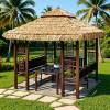 Picture of Outdoor Thatched Gazebo with Faux Straw Roof, Garden Pavilion for Resorts