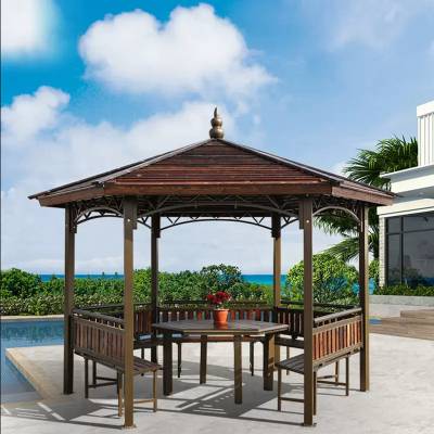 Hexagonal New Chinese Style Outdoor Gazebo, Garden Rooftop Sun and Rain Shelter