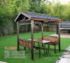 Picture of Hexagonal New Chinese Style Outdoor Gazebo, Garden Rooftop Sun and Rain Shelter