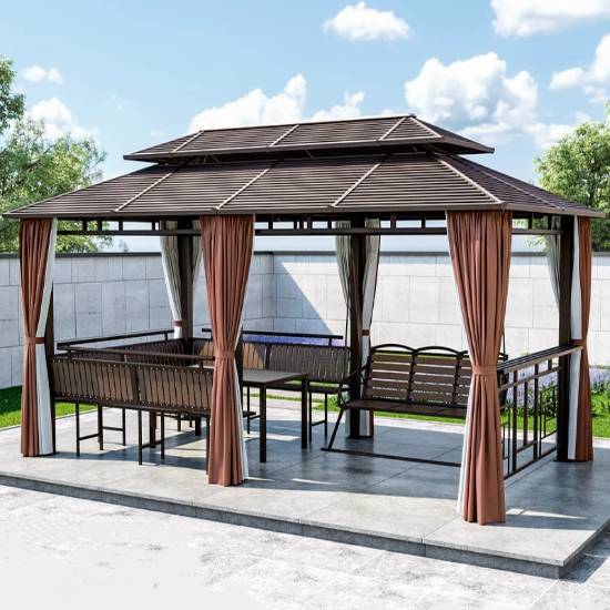 Picture of Outdoor Gazebo with Swing Set, Leisure Landscape Pavilion for Garden and Terrace