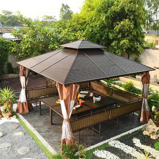 Picture of Four-Post Gazebo with Galvanised Steel Roof, Villa Garden Terrace Sun and Rain Shelter