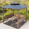 Picture of Outdoor Four-Post Gazebo Tent with Polycarbonate Roof for Garden, Courtyard and Worksite