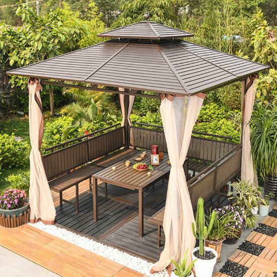 Picture of Large Gazebo Canopy with Galvanised Steel Roof, Garden Terrace Sun and Rain Shelter