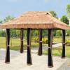Picture of Outdoor Gazebo with Faux Thatched Straw Roof, Shade Shelter for Courtyard and Guesthouse