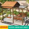 Picture of Outdoor Carbonised Timber Gazebo with Swing Daybed, Patio Garden Sun Shelter