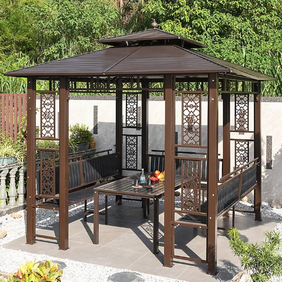 Picture of Outdoor Wrought Iron Aluminium Gazebo, Villa Garden Rooftop Terrace Sun Shelter