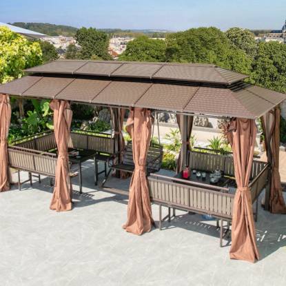 Picture of Wrought Iron Pergola Gazebo, Outdoor Villa Garden Terrace Rain and Sun Shelter