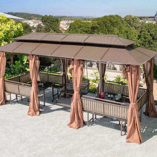 Picture of Wrought Iron Pergola Gazebo, Outdoor Villa Garden Terrace Rain and Sun Shelter