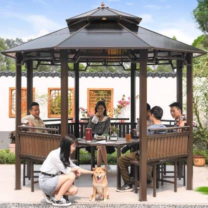 Picture of Outdoor Hexagonal or Octagonal Gazebo with Polycarbonate Roof, Rain and Sun Shelter