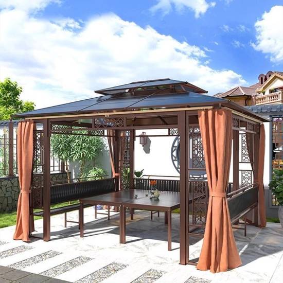 Picture of Outdoor Aluminium Gazebo with Wrought Iron Details for Garden, Patio and Rooftop Terrace