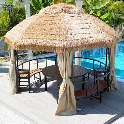 Picture of Portable Round Garden Gazebo Sun Shade Tent for Farm, Rooftop Terrace and Villa